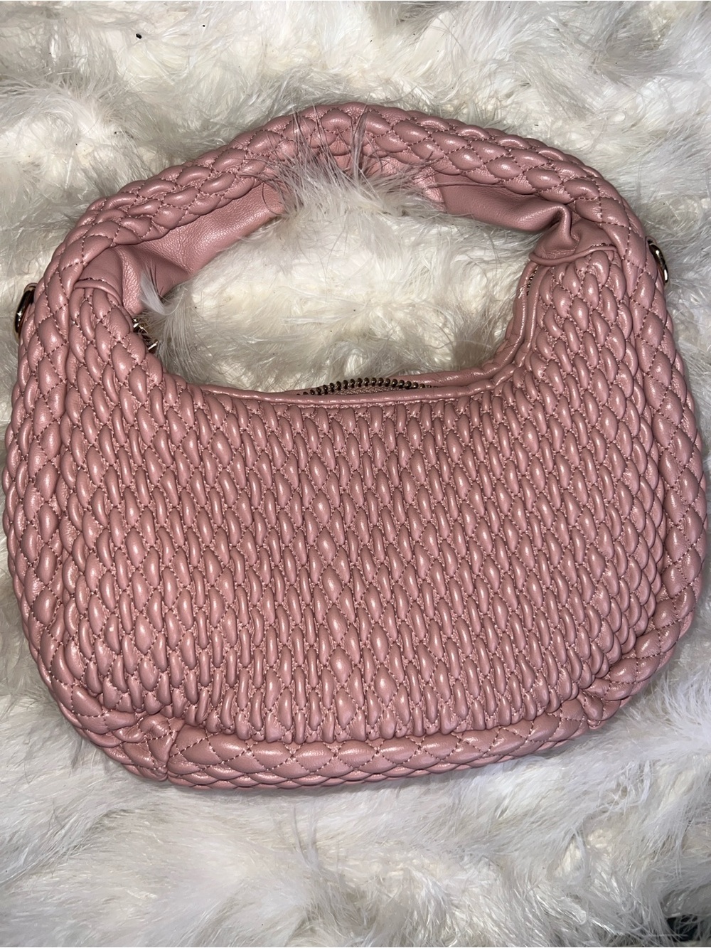 Sincerely Jules Blush Pink Leather Woven Mini Shoulder Bag Clutch Purse Tote